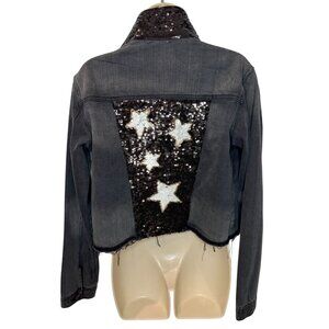 Aqua Luxe Capsule Sequined Cropped Denim Jacket - Size L
